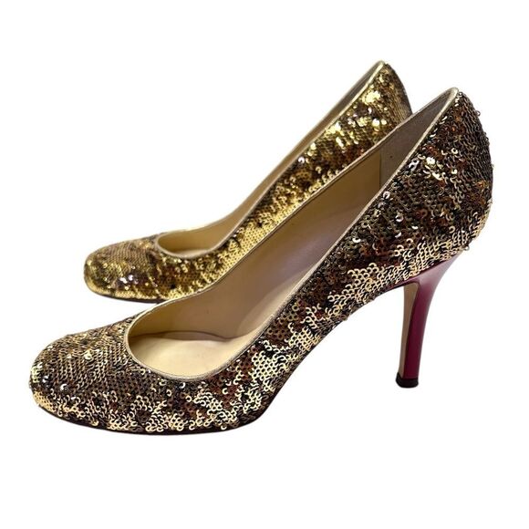 Dazzle in Kate Spade Karolina Gold Sequin & Red Patent Heels - Ladies Size 6 B - Picture 5 of 11